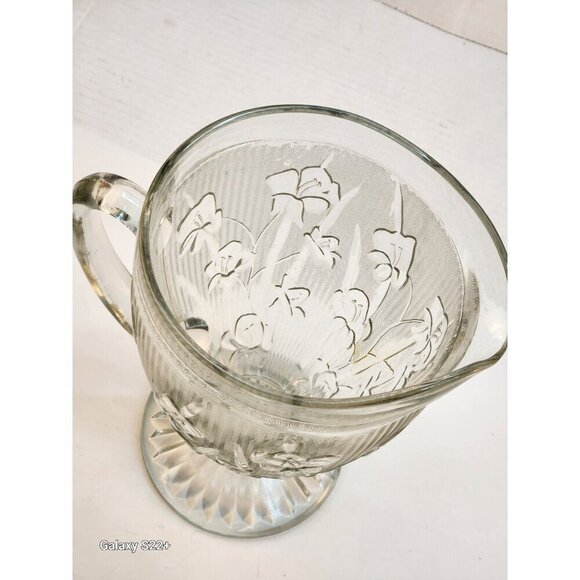 Vintage Jeanette Iris & Herringbone Clear Carnival Depression Glass 9" Pitcher F - Picture 8 of 10